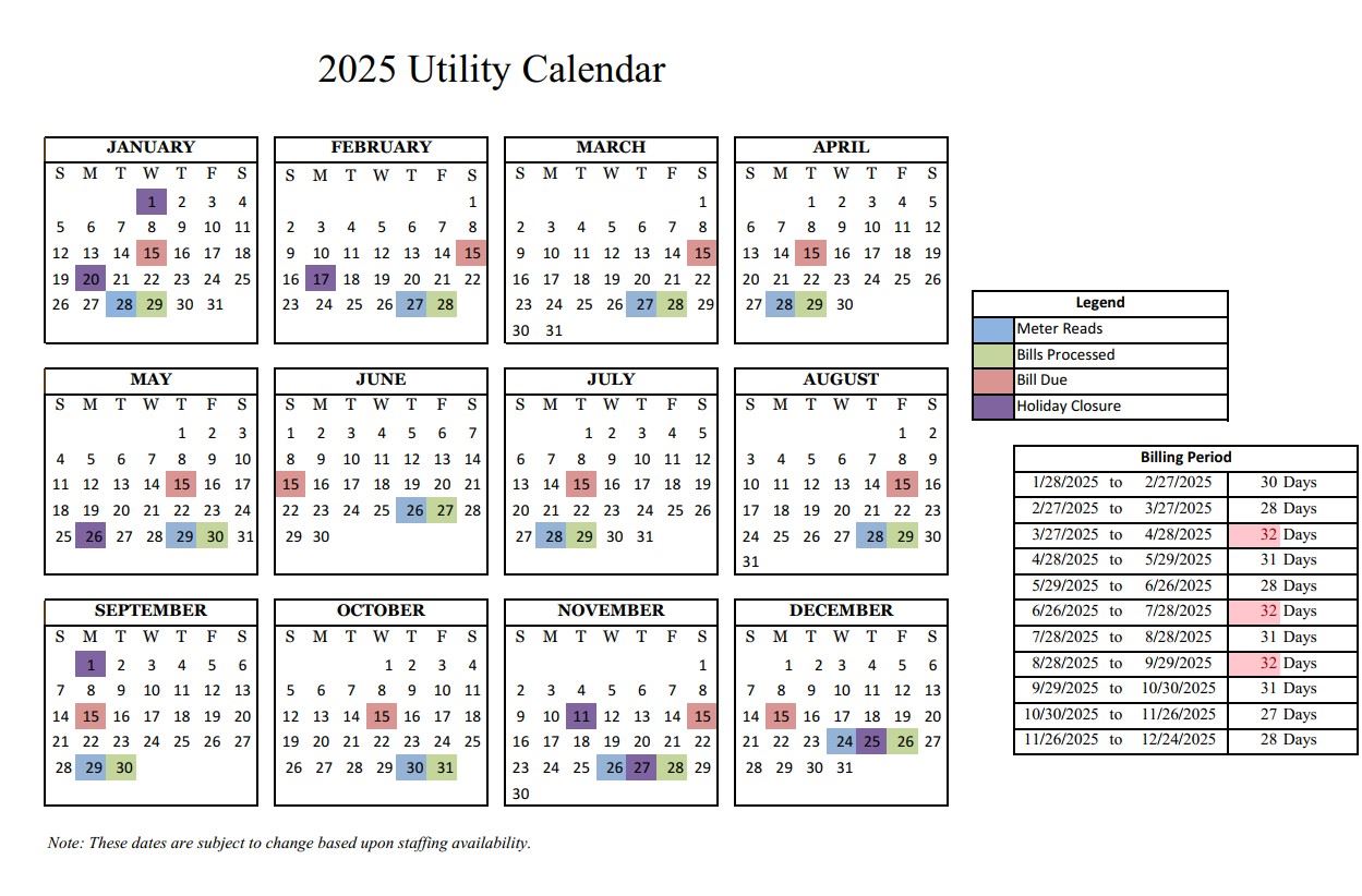 2025 Utility Calendar Screenshot
